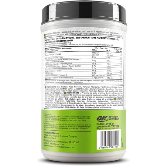Gold Standard 100% Plant, Chocolate, 684g, Optimum Nutrition