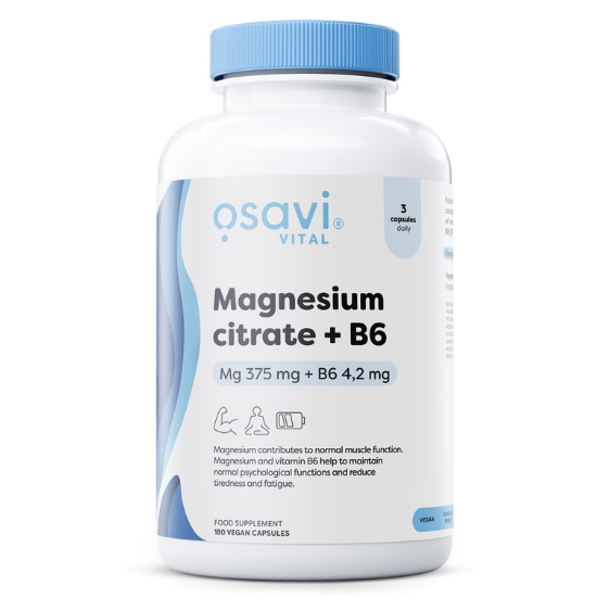 Magnesium Citrate + B6 375mg ,180 vcaps, Osavi - Vitax.ro