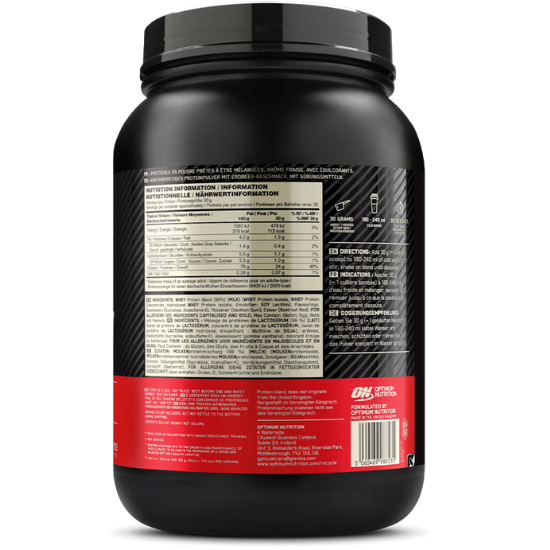 Gold Standard 100% Whey, Delicious Strawberry, 900g, Optimum Nutrition - Vitax.ro