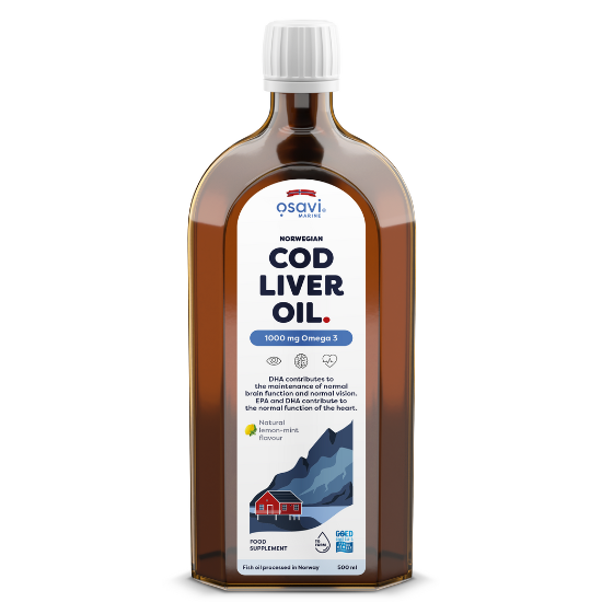 Norwegian Cod Liver Oil, 1000mg Omega 3 (Lemon-Mint), 500 ml, Osavi - Vitax.ro