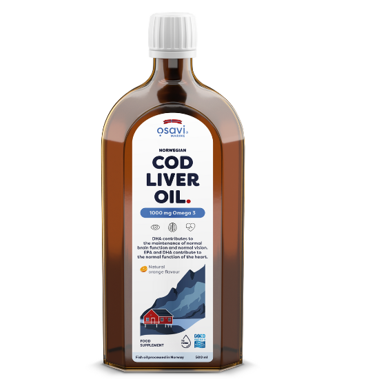 Norwegian Cod Liver Oil, 1000mg Omega 3 (Orange), 500 ml, Osavi - Vitax.ro