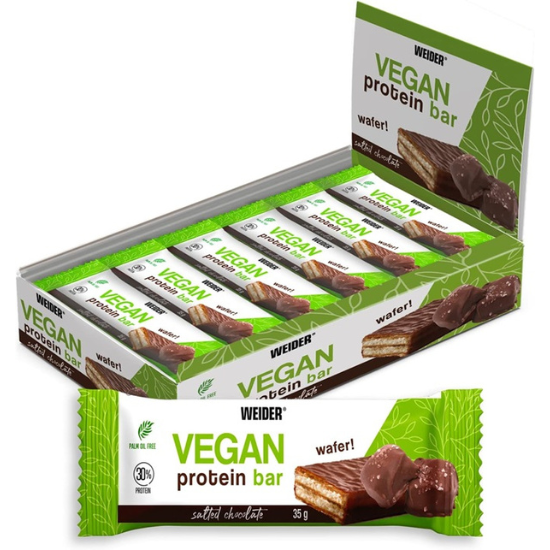 Vegan Protein Bar, Salted Chocolate, 12x35g, Weider - Vitax.ro