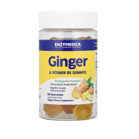 Ginger & Vitamin B6 Gummies, Lemon Ginger, 60 gummies, Enzymedica - Vitax.ro