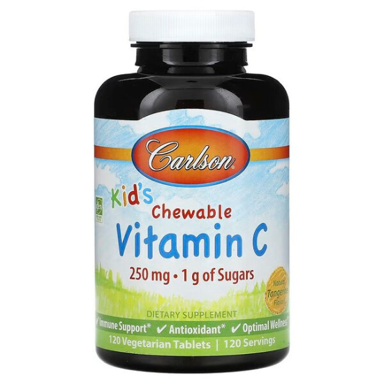 Kid's Chewable Vitamin C, 250mg Natural Tangerine, 120 vegetarian tablets, Carlson Labs - Vitax.ro