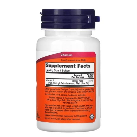 Vitamin A 10.000 UI, 100 Capsule Moi, NOW Foods - Vitax.ro