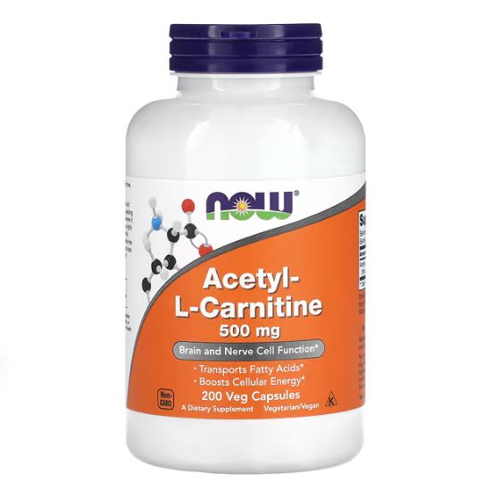 Acetyl-L-Carnitine, 500mg, 200 vcaps, NOW Foods - Vitax.ro