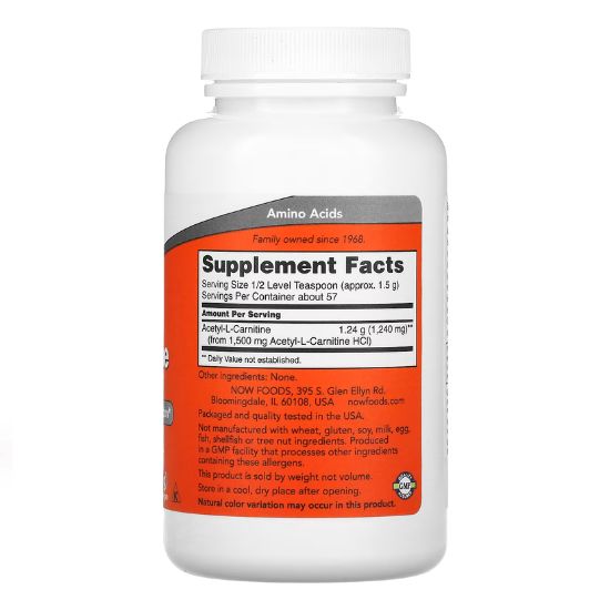 Acetyl-L-Carnitine, Pure Powder, 85g, NOW Foods - Vitax.ro
