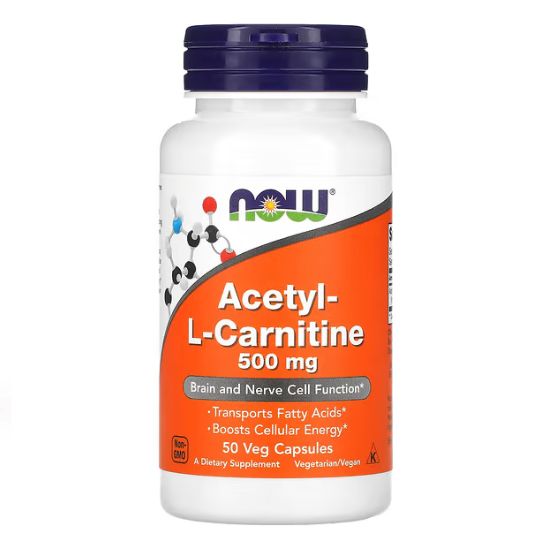 Acetyl-L-Carnitine, 500mg, 50 vcaps, NOW Foods - Vitax.ro