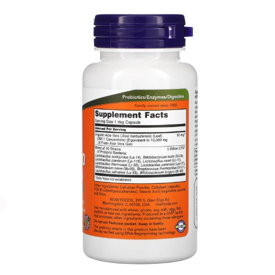Aloe 10,000 & Probiotics, 60 vcaps, NOW Foods - Vitax.ro