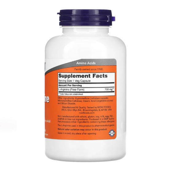 L-Arginine, 700mg, 180 vcaps, NOW Foods - Vitax.ro