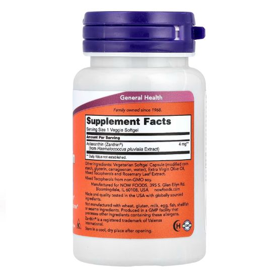 Astaxanthin, 4mg, 60 veggie softgels, NOW Foods - Vitax.ro