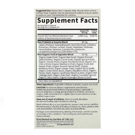 Vitamin Code Raw B-12, 30 vegan caps, Garden of Life - Vitax.ro