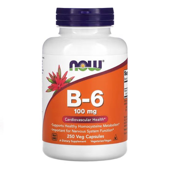 Vitamin B-6 100 mg, 250 Capsule Vegetale, NOW Foods - Vitax.ro