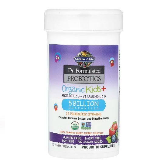 Dr. Formulated Probiotics Organic Kids+, Berry Cherry, 30 chewables, Garden of Life - Vitax.ro