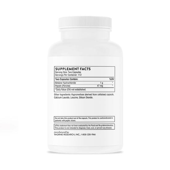 Betaine HCL și Pepsină, 225 capsule, Thorne Research - Vitax.ro