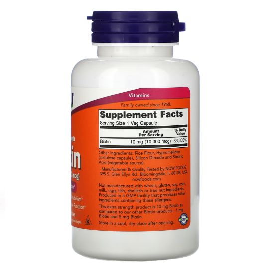 Biotin, 10mg Extra Strength, 120 vcaps, NOW Foods - Vitax.ro