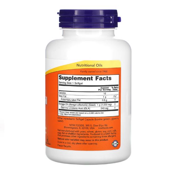 Borage Oil, 1000mg, 120 softgels, NOW Foods - Vitax.ro