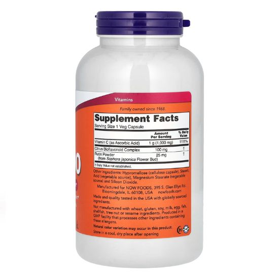 Vitamin C-1000 with 100mg Bioflavonids, 250 vcaps, NOW Foods - Vitax.ro