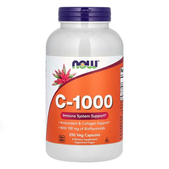 Vitamin C-1000 with 100mg Bioflavonids, 250 vcaps, NOW Foods - Vitax.ro
