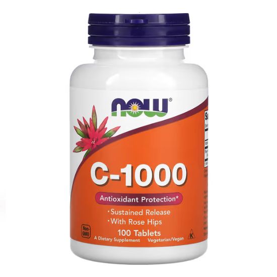 Vitamin C-1000 with Rose Hips, Sustained Release, 100 tabs, NOW Foods - Vitax.ro