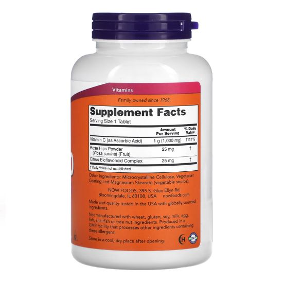Vitamin C-1000 with Rose Hips & Bioflavonoids, 250 tablets, NOW Foods - Vitax.ro