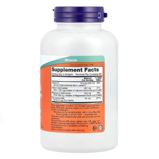 Calcium & Magnesium with Vit D and Zinc, 120 softgels, NOW Foods - Vitax.ro