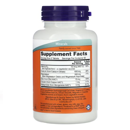 Calcium Citrate with Minerals & Vitamin D-2, 100 tabs, NOW Foods - Vitax.ro