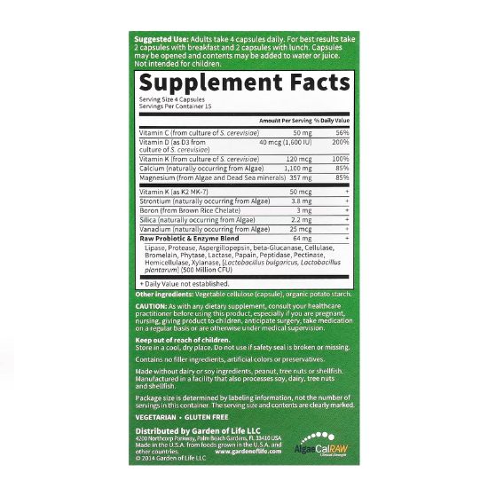 Vitamin Code Raw Calcium, 60 vcaps, Garden of Life - Vitax.ro