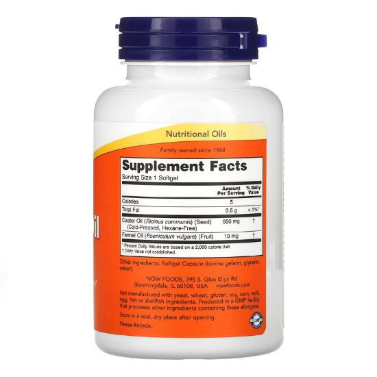 Castor Oil, 650mg, 120 softgels, NOW Foods - Vitax.ro