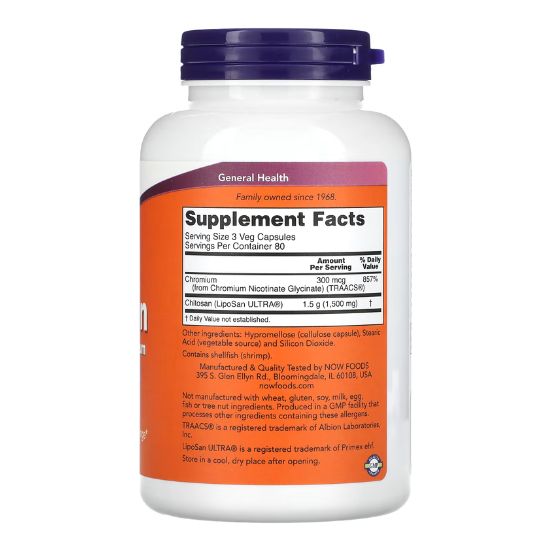 Chitosan, 500mg Plus Chromium, 240 vcaps, NOW Foods - Vitax.ro