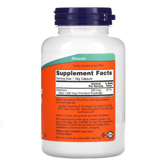 Chromium Picolinate, 200mcg, 250 vcaps, NOW Foods - Vitax.ro