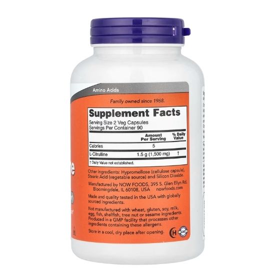 L-Citrulline, 750mg, 180 vcaps, NOW Foods - Vitax.ro