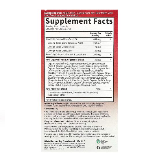 Raw CoQ10, 200mg, 60 vegan caps, Garden of Life - Vitax.ro