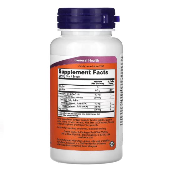 CoQ10 with Omega-3, 60mg, 60 softgels, NOW Foods - Vitax.ro