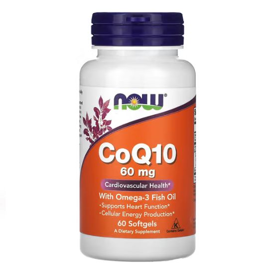 CoQ10 with Omega-3, 60mg, 60 softgels, NOW Foods - Vitax.ro