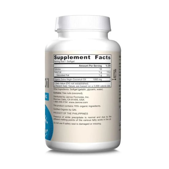 Coconut Oil Extra Virgin 1000mg, 120 Caps Moi, Jarrow Formulas - Vitax.ro