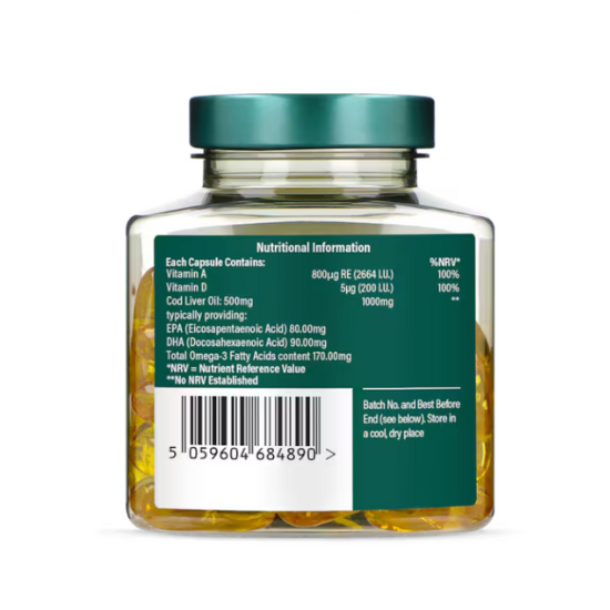 High Strength Cod Liver Oil, 1000mg, 60 caps, Holland & Barrett - Vitax.ro