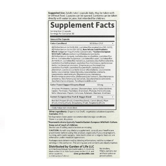 Raw Probiotics Colon Care, 30 vcaps, Garden of Life - Vitax.ro