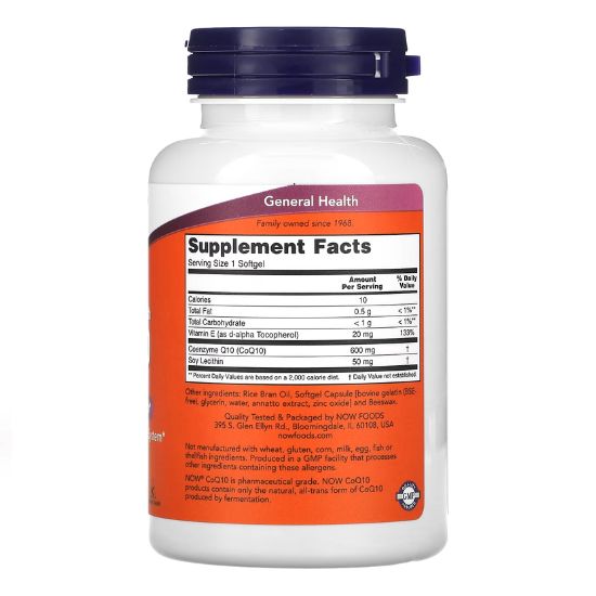 CoQ10 with Lecithin & Vitamin E, 600mg, 60 softgels, NOW Foods - Vitax.ro