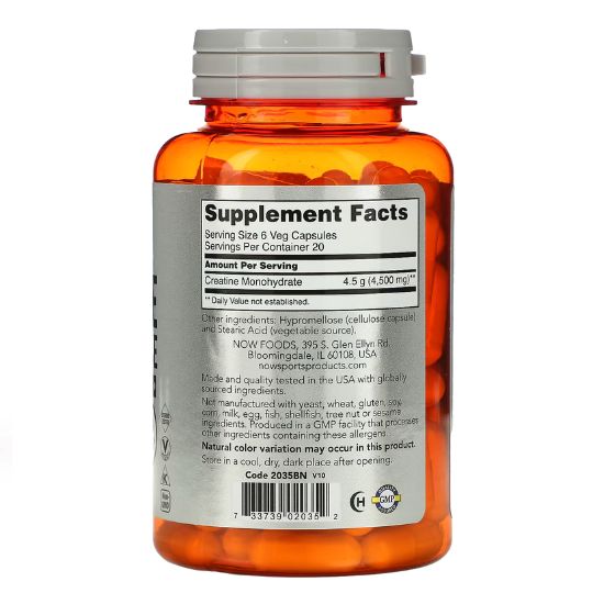 Creatine Monohydrate, 750mg, 120 vcaps, NOW Foods - Vitax.ro