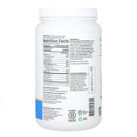 Organic Creamy Protein with Oat Milk, Vanilla Cookie, 860g, Garden of Life - Vitax.ro