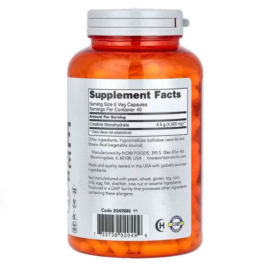 Creatine Monohydrate, 750mg, 240 vcaps, NOW Foods - Vitax.ro