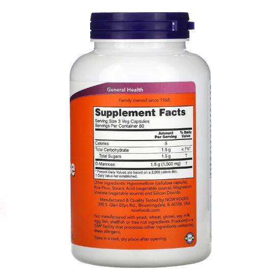 D-Mannose, 500mg, 240 vcaps, NOW Foods - Vitax.ro