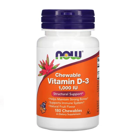 Vitamin D-3, 1000 IU (Chewable), 180 chewables, NOW Foods - Vitax.ro