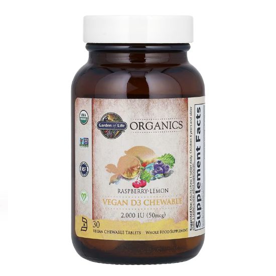 Mykind Organics Vegan D3 Chewable, 2000 IU (Raspberry-Lemon), 30 vegan chewable tabs, Garden of Life - Vitax.ro