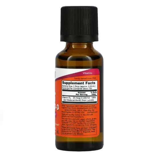 Vitamin D-3 Liquid, 1000 IU (Extra Strength), 30 ml, NOW Foods - Vitax.ro