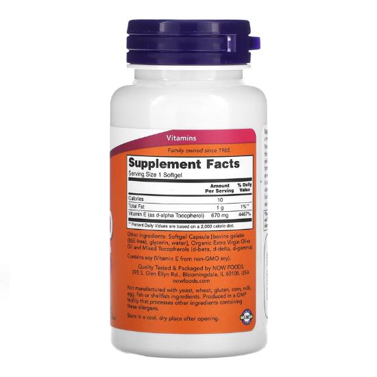 Vitamin E-1000, Natural (Mixed Tocopherols), 50 softgels, NOW Foods - Vitax.ro