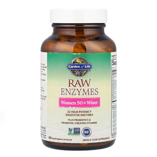 Raw Enzymes Women 50 & Wiser, 90 vcaps, Garden of Life - Vitax.ro