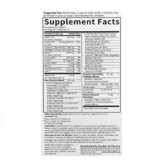 Raw Enzymes Women 50 & Wiser, 90 vcaps, Garden of Life - Vitax.ro