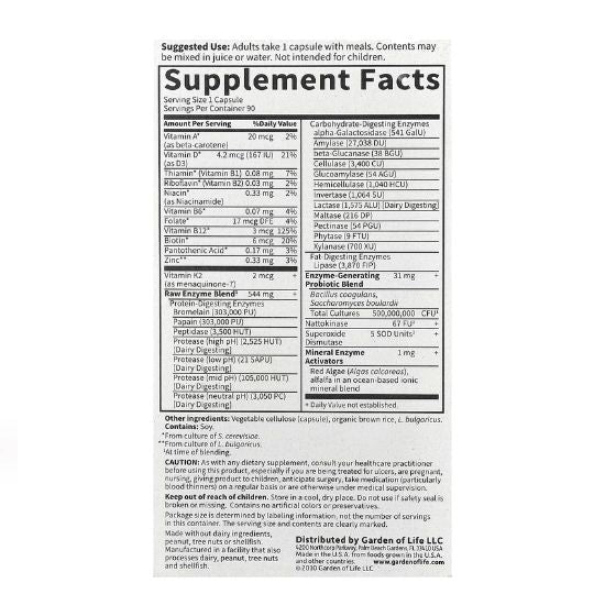 Raw Enzymes Women, 90 vcaps, Garden of Life - Vitax.ro